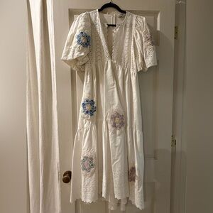Sea New York Cream Dress with Blue and Purple Embroidery